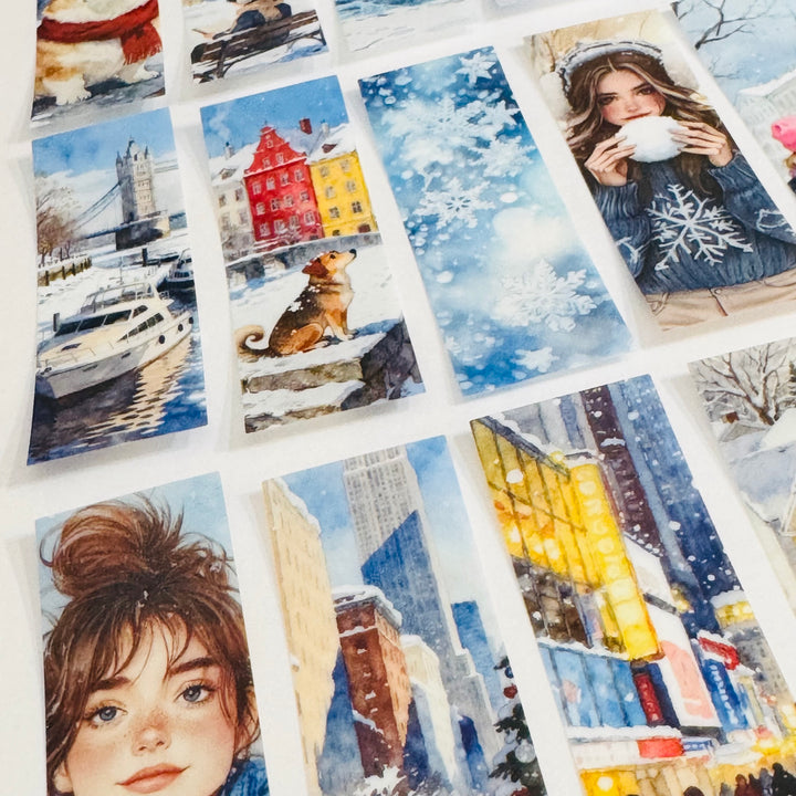 WINTER FUN GIRL In The City Ephemera Sticker Pack ~ 25 Pieces ~ 30mm x 95mm