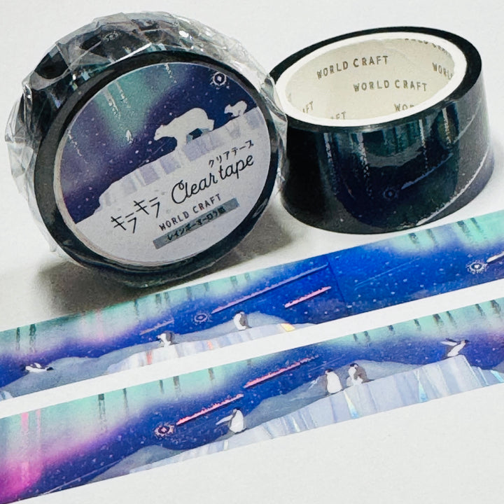 PENGUINS FROLLICKING Watching the Aurora Borealis World Craft PET Washi Tape ~ 1 Roll ~ 20mm x 5m (16 Feet) ~ 1 Roll ~ 20mm x 5m (16 Feet)