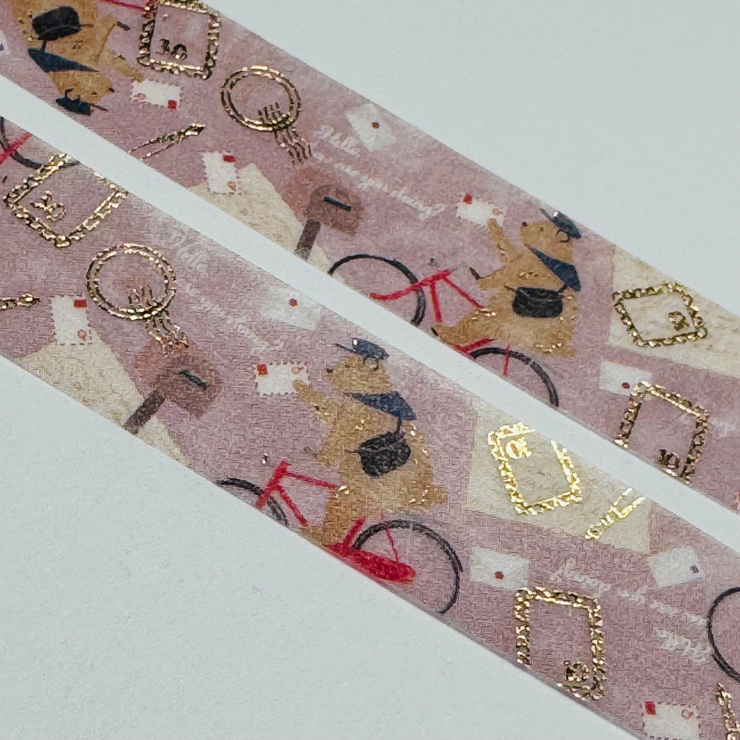 MR POSTMAN DELIVERING LOVE LETTERS Gold Foil Saien Masking Washi Tape ~ 1 Roll ~ 15mm x 7m (23 Feet)