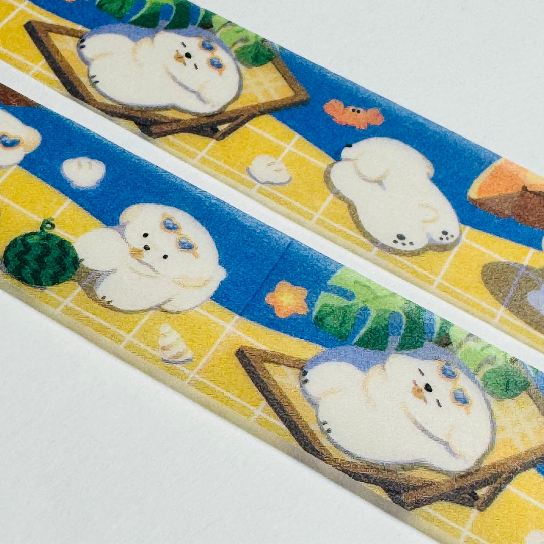 SUNBATHING PUPPIES On VACATION Saien Masking Washi Tape ~ 1 Roll ~ 20mm x 7m (23 Feet)