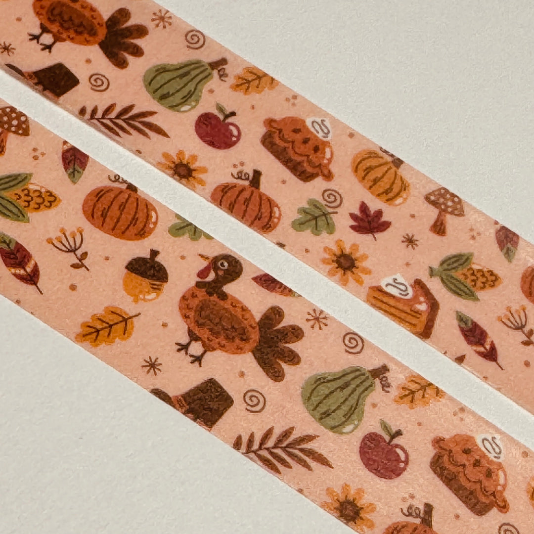 TURKEY And ALL The TRIMMINGS THANKSGIVING Washi Tape ~ 1 Roll ~ 15mm x 10m (33 Feet)