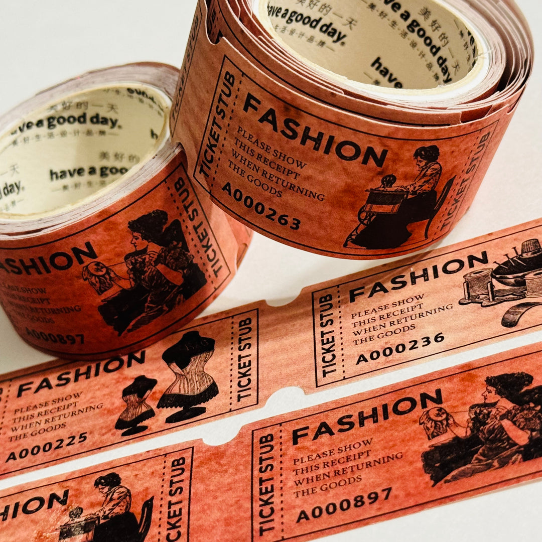 VINTAGE FASHION SEWING Forms Red Kraft Tickets Washi Tape ~ 1 Roll ~ 25mm x 3m (10 Feet)