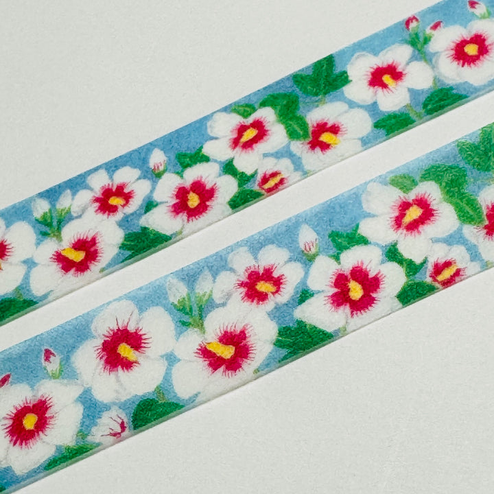 ROSE Of SHARON HIBISCUS Floral Saien Masking Washi Tape ~ 1 Roll ~ 15mm x 7m (23 Feet)