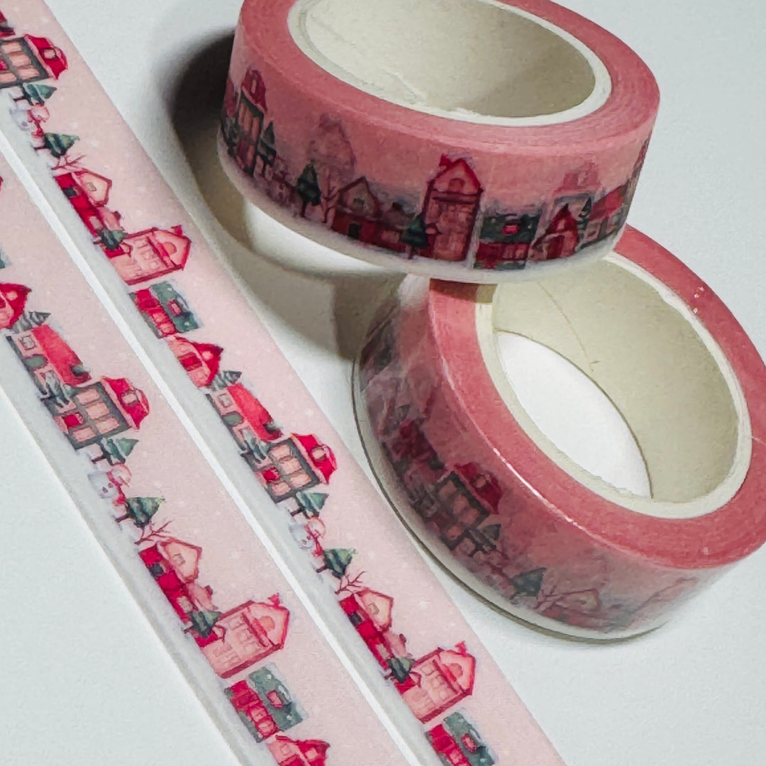 PINK CHRISTMAS TOWN Washi Tape ~ 1 Roll ~ 15mm x 10m (33 Feet)