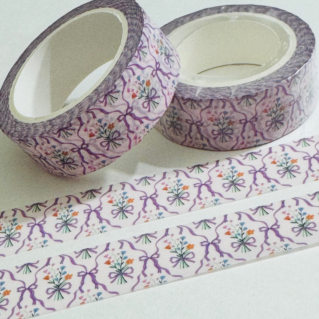 PURPLE LAVENDER FLORAL Bouquet Washi Tape - 1 Roll - 15mm x 10m (33 Feet)
