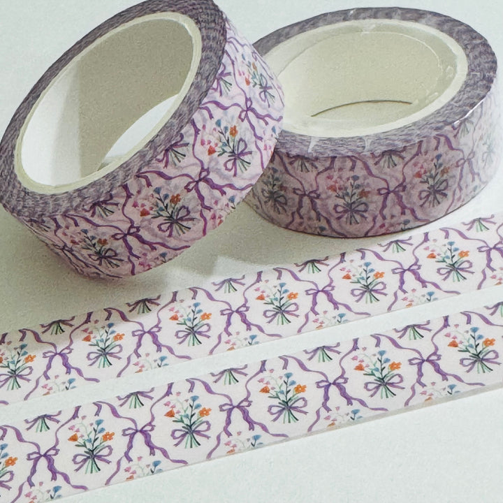 PURPLE LAVENDER FLORAL Bouquet Washi Tape - 1 Roll - 15mm x 10m (33 Feet)