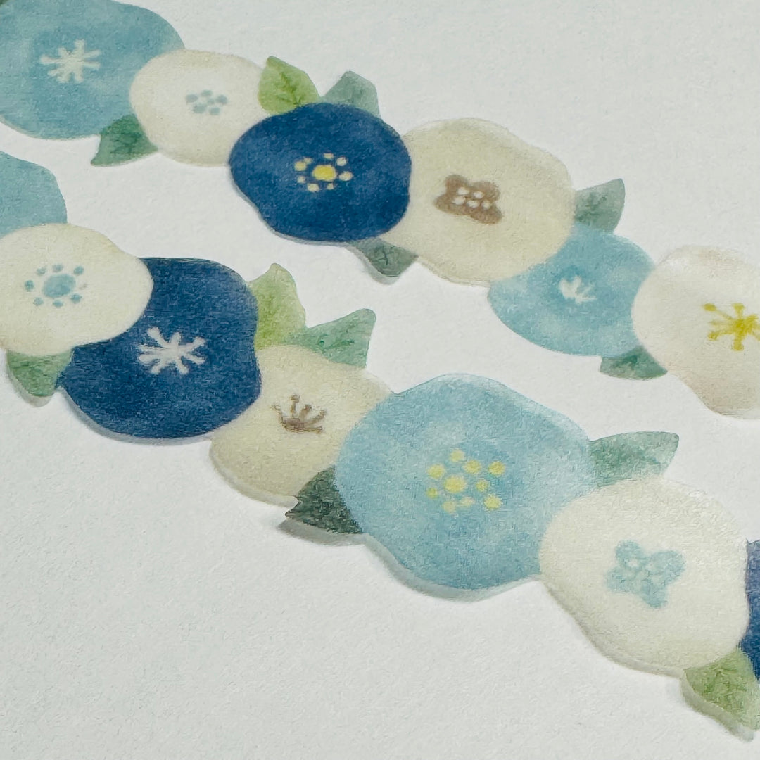 BLUE & WHITE MORNING Glories Floral Washi Tape Designed by Mind Wave ~ 1 Roll ~ 18mm x 5m (16 Feet)