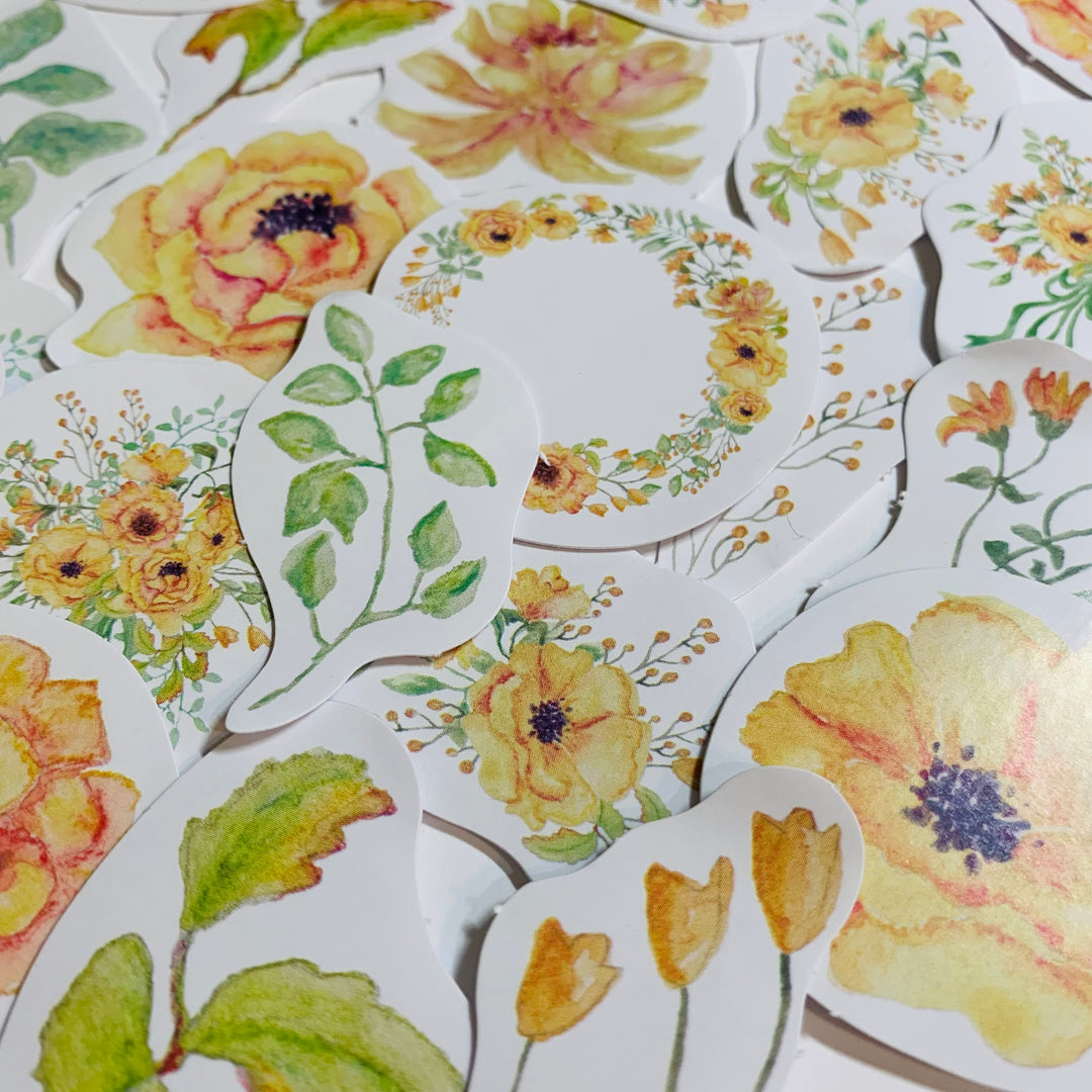 A ROSE STORY FLORAL Peelable Stickers  ~ 46 Pieces ~ Each Sticker is 38mm