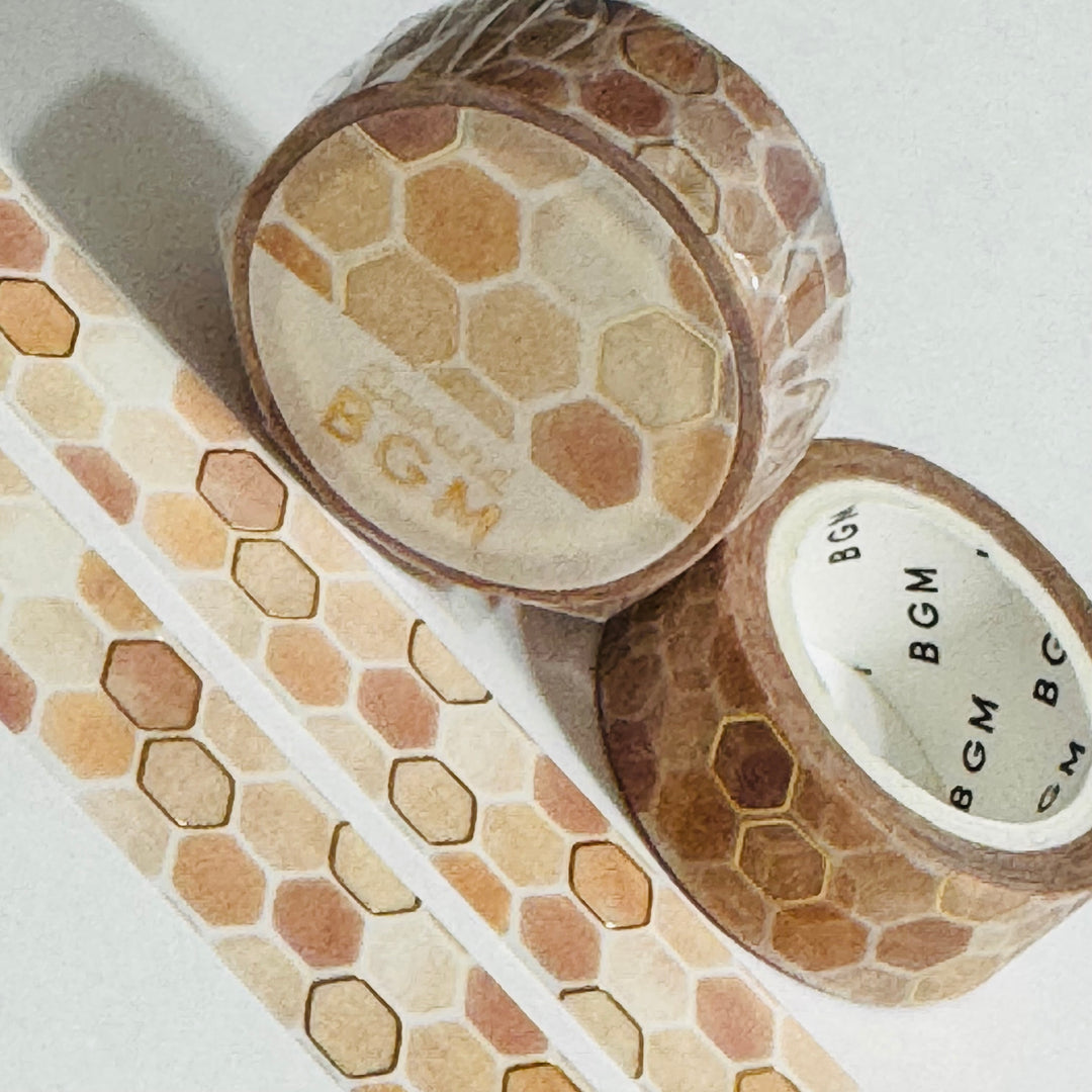 HONEY COMB Neutrals BGM Gold Foil Washi Tape ~ 1 Roll ~ 15mm x 5m (16 Feet)