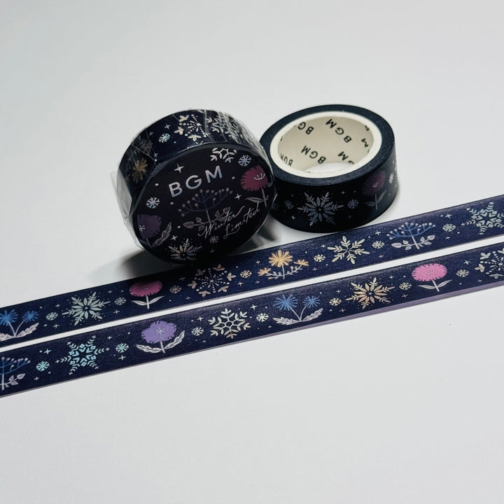 CRYSTAL FLOWERS And SILVER SNOWFLAKES Foil Designed By BGM Washi Tape ~ 1 Roll ~ 15mm x 5m (16 Feet)