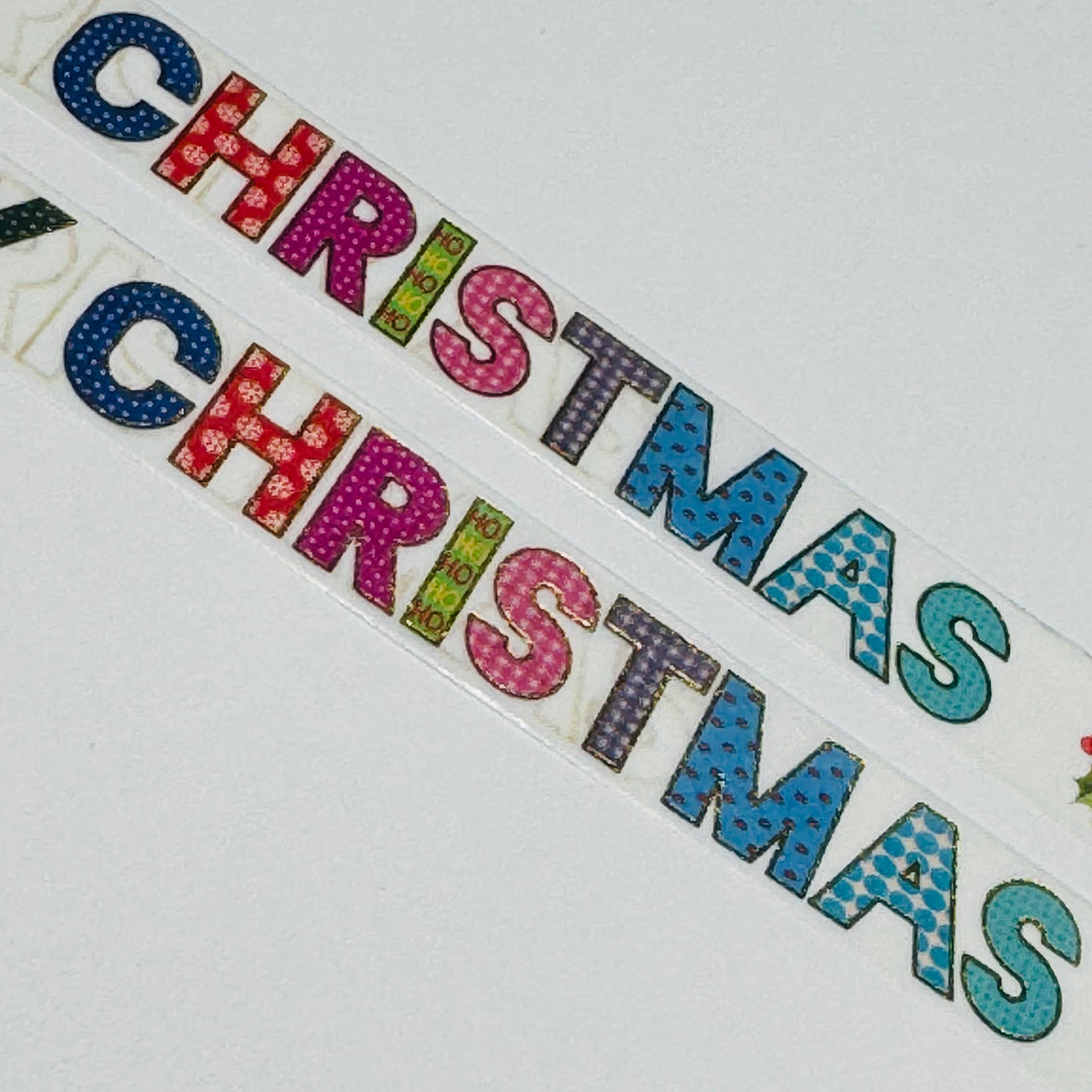 BLOCK LETTERS MERRY CHRISTMAS Gold Foil Washi Tape ~ 1 Roll ~ 15mm x 10m (33 Feet)