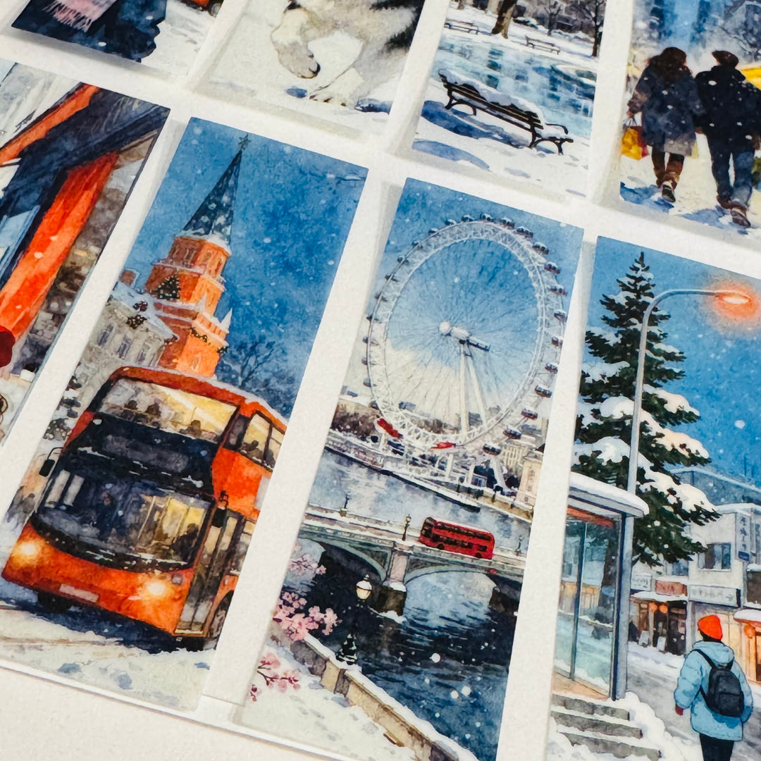 WINTER FUN GIRL In The City Ephemera Sticker Pack ~ 25 Pieces ~ 30mm x 95mm