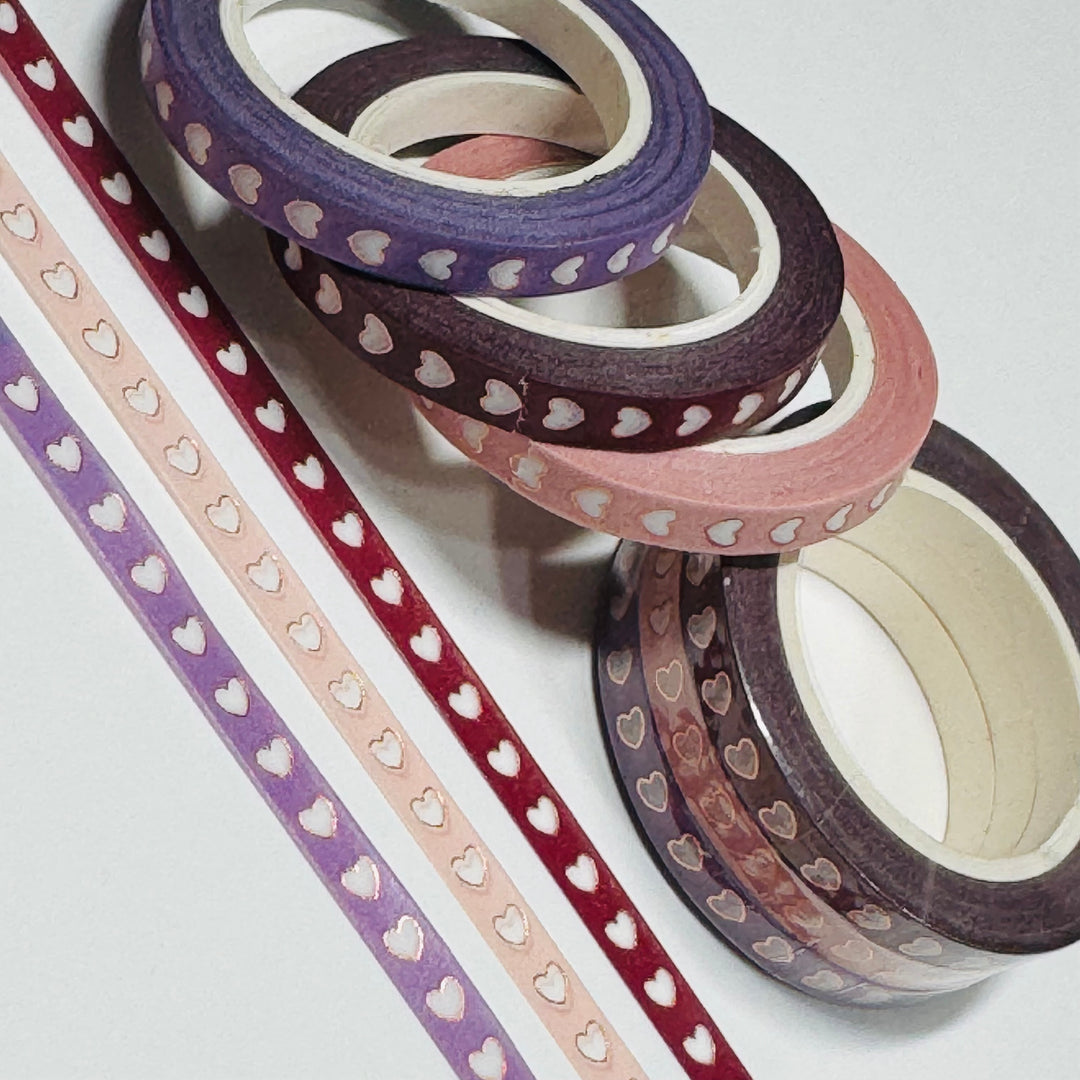 STRING OF HEARTS Pink Purple Burgundy Washi Tape ~ 3 Rolls ~ 5mm x 10m (33 Feet) Each