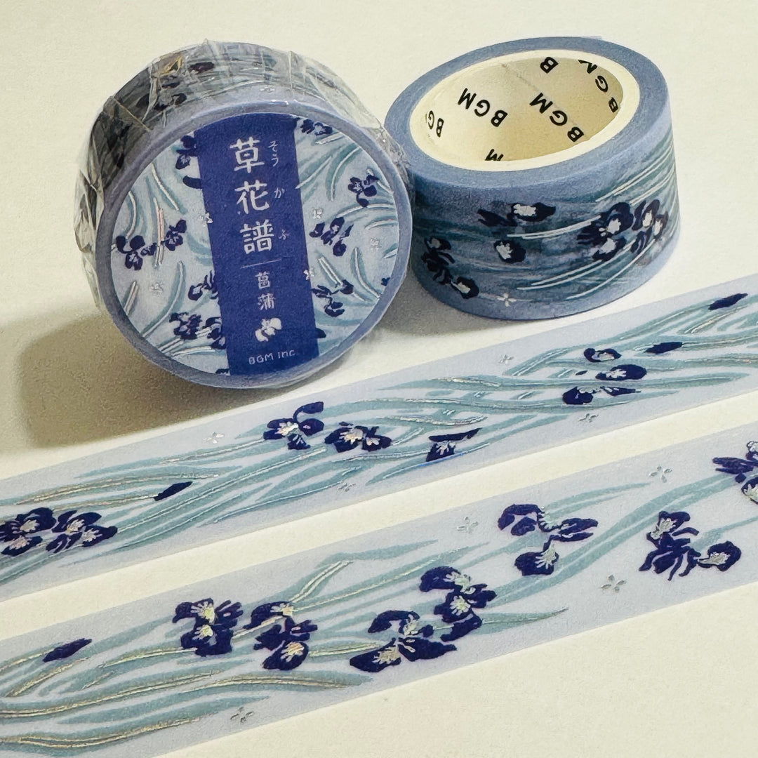 IRISES SWAYING In The Wind Silver Foil Washi Tape Designed By BGM ~ 1 Roll ~ 20mm x 5m (16 Feet)