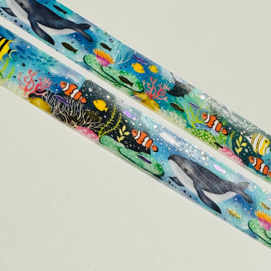 UNDERWATER SEA LIFE Purple & Gold Foil World Craft Washi Tape  ~ 1 Roll ~ 15mm x 5m (16 Feet)