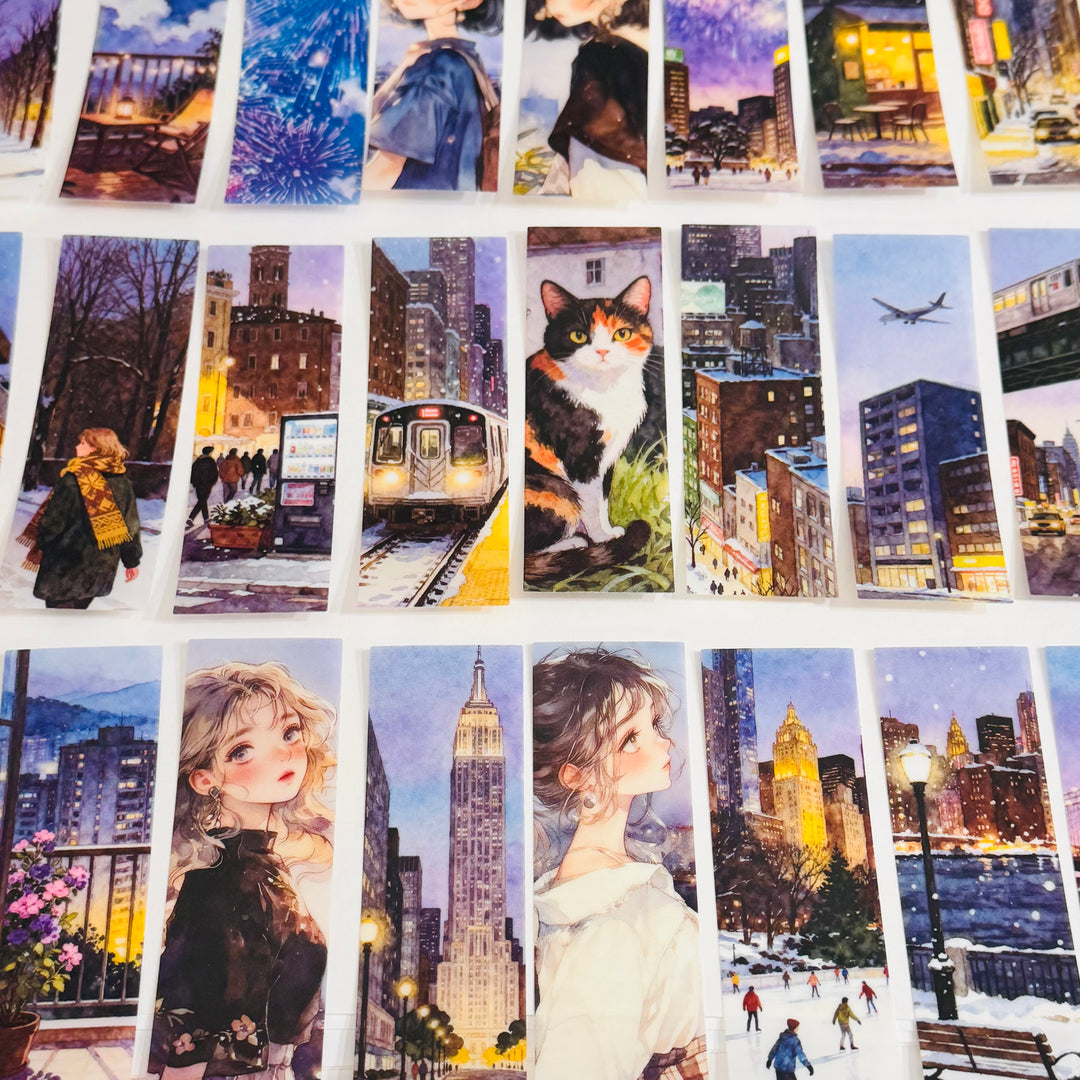 MIDNIGHT LIFE GIRL In The City Ephemera Sticker Pack ~ 25 Pieces ~ 30mm x 95mm
