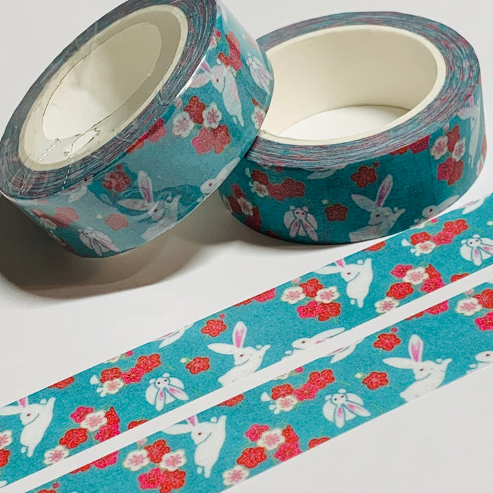 PLAYFUL RABBITS AMONG FLOWERS Easter Washi Tape - 1 Roll - 15mm x 10m (33 Feet)