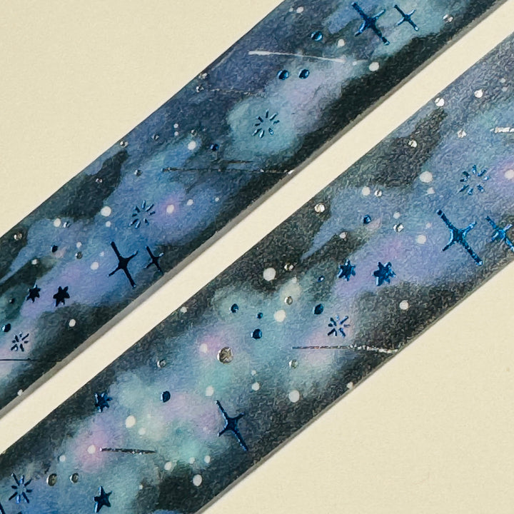 MIDNIGHT METEOR SHOWER With Blue and Silver Foil Washi Tape By BGM ~ 1 Roll ~ 20mm x 5m (16 Feet)