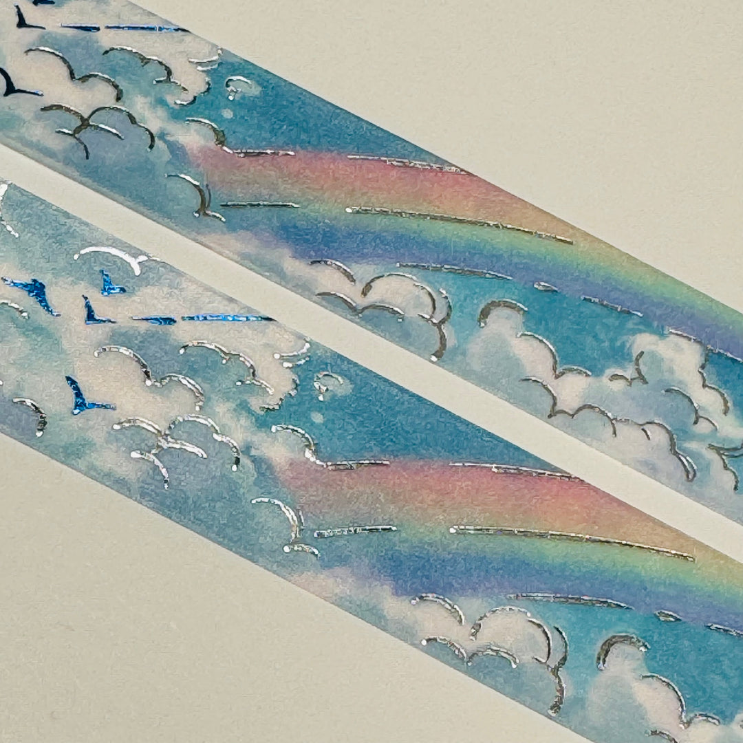 RAINBOWS And CLOUDS With Blue and Silver Foil by BGM Washi Tape ~ 1 Roll ~ 20mm x 5m (16 Feet)