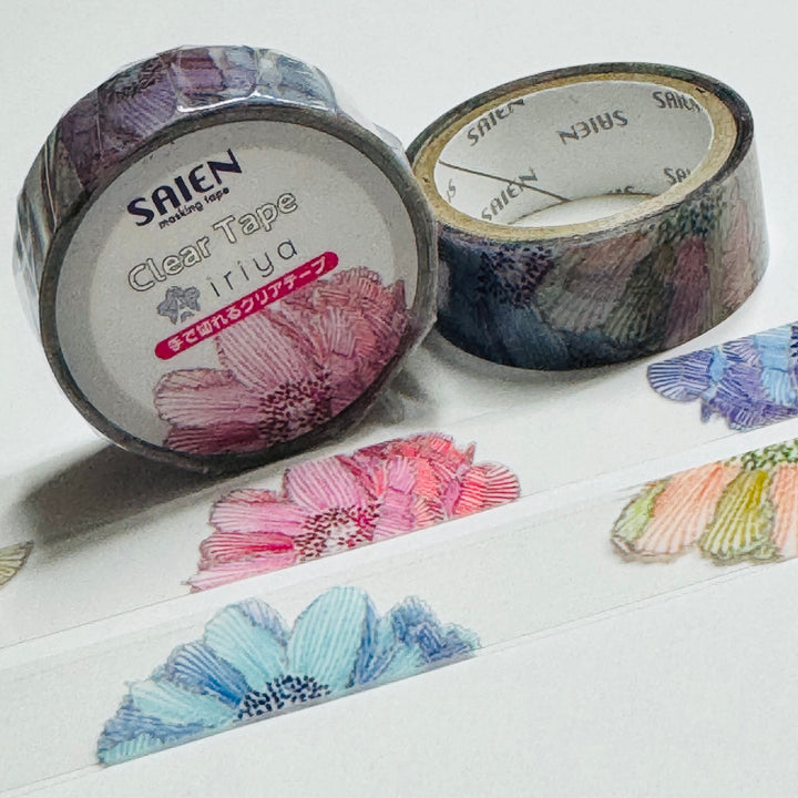 PINK & BLUE PIVOINE PEONIES Floral PET Saien Washi Tape ~ 1 Roll ~ 15mm x 3m (10 Feet)