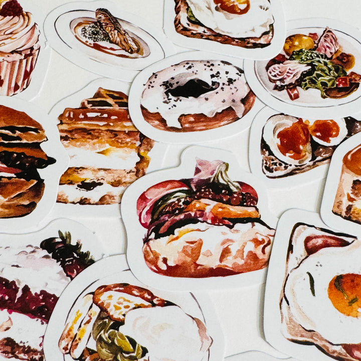 BREAKFAST PASTRIES & PANCAKES Peelable Stickers  ~ 46 Pieces ~ Each Sticker is Approximately 38mm