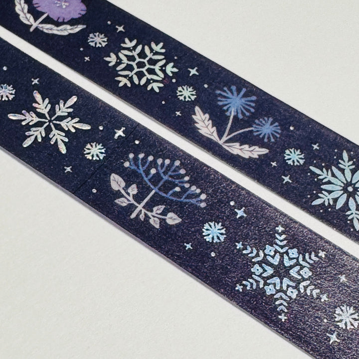 CRYSTAL FLOWERS And SILVER SNOWFLAKES Foil Designed By BGM Washi Tape ~ 1 Roll ~ 15mm x 5m (16 Feet)