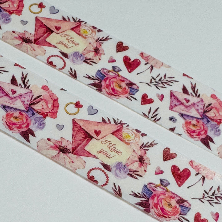 ROMANTIC I LOVE YOU LETTERS Valentine Washi Tape ~ 1 Roll ~ 15mm x 10m (33 Feet)