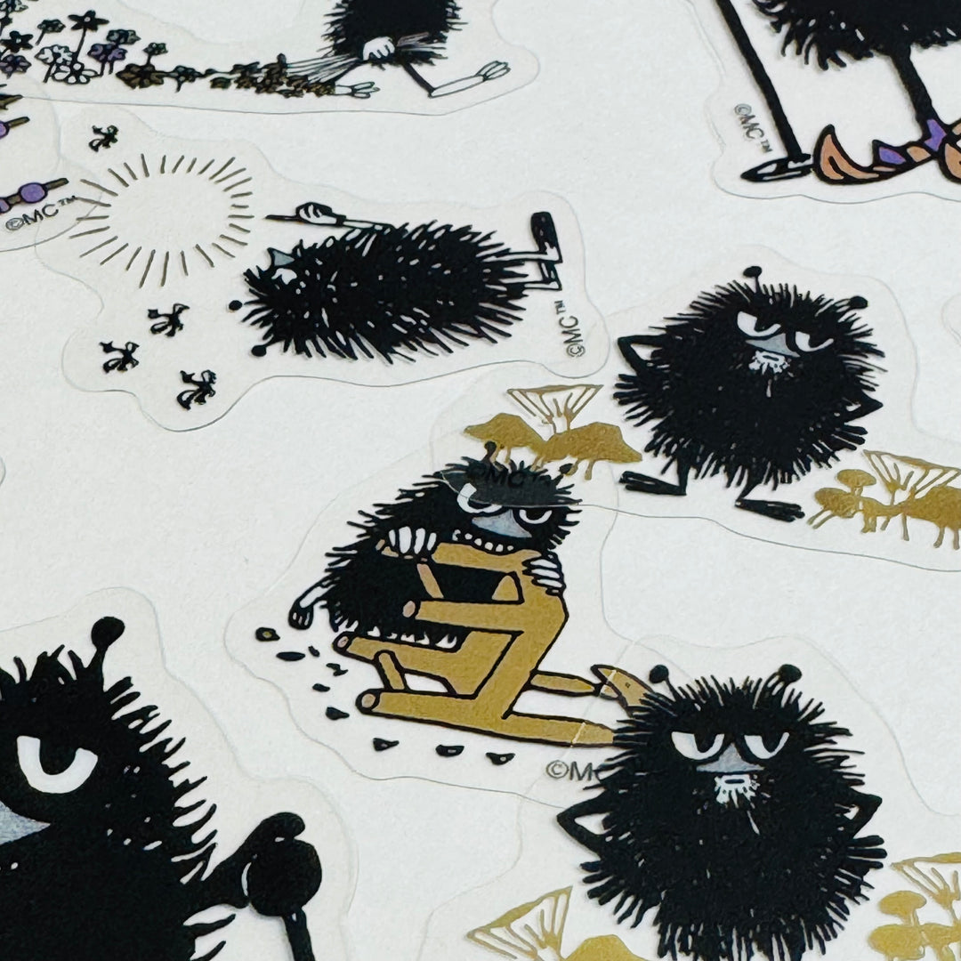 MOOMIN' STINKY BLACK FUZZY Character Gold Foil World Craft Sticker Flakes ~ 30 Pieces ~ 10 Designs (3 Each Design)