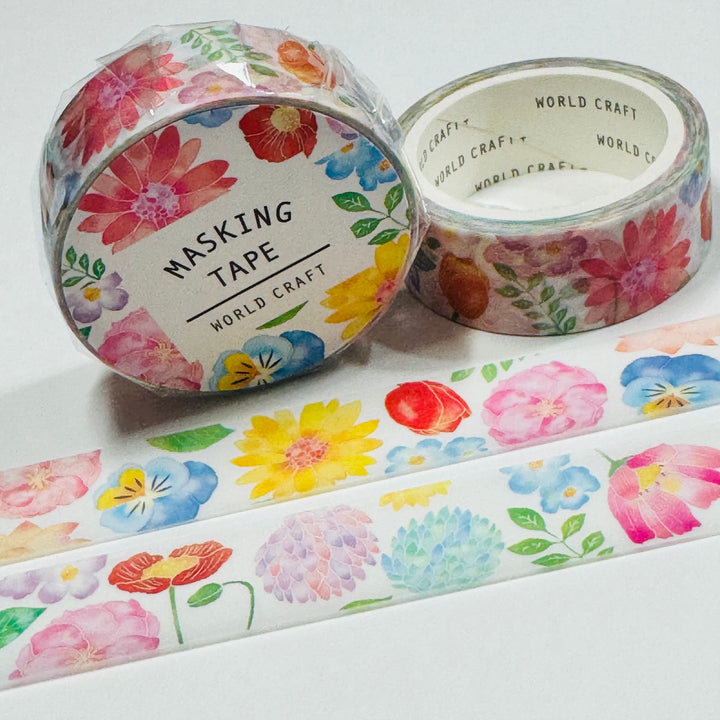 PERKY PASTEL FLOWERS Floral World Craft Washi Tape ~ 1 Roll ~ 15mm x 7m (23 Feet)