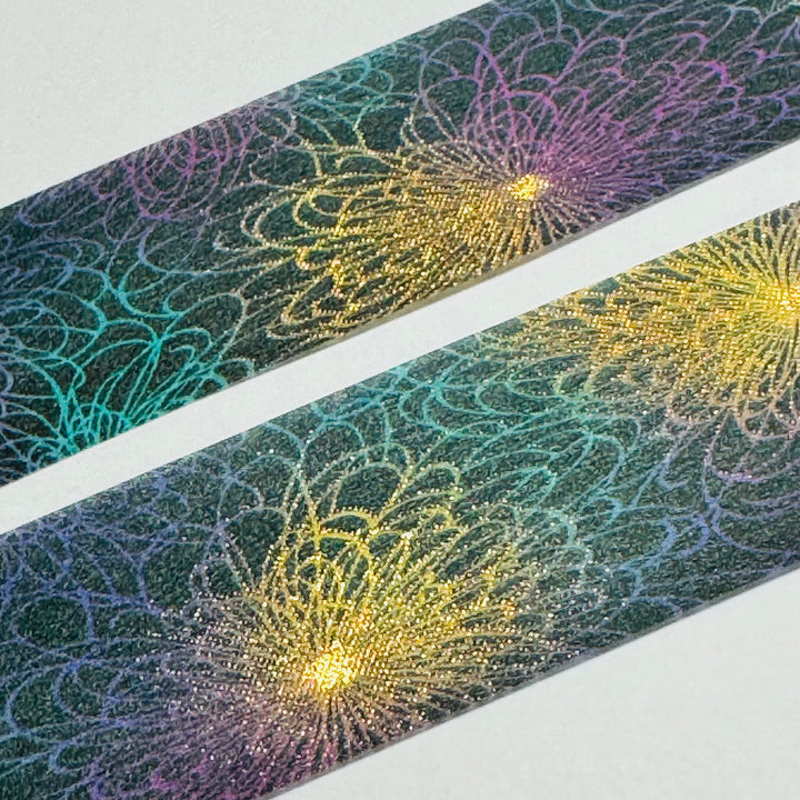 ELECTRIC SPINY CHRYSANTHEMUM Kimono Gold Foil Saien Washi Tape ~ 1 Roll ~ 25mm x 5m (16 Feet)