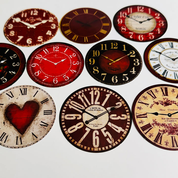 LOVELY VALENTINE CLOCK Ephemera Faces For Journals Scrapbooks and Planners  ~ 10 Pieces ~ Each Piece is 60mm