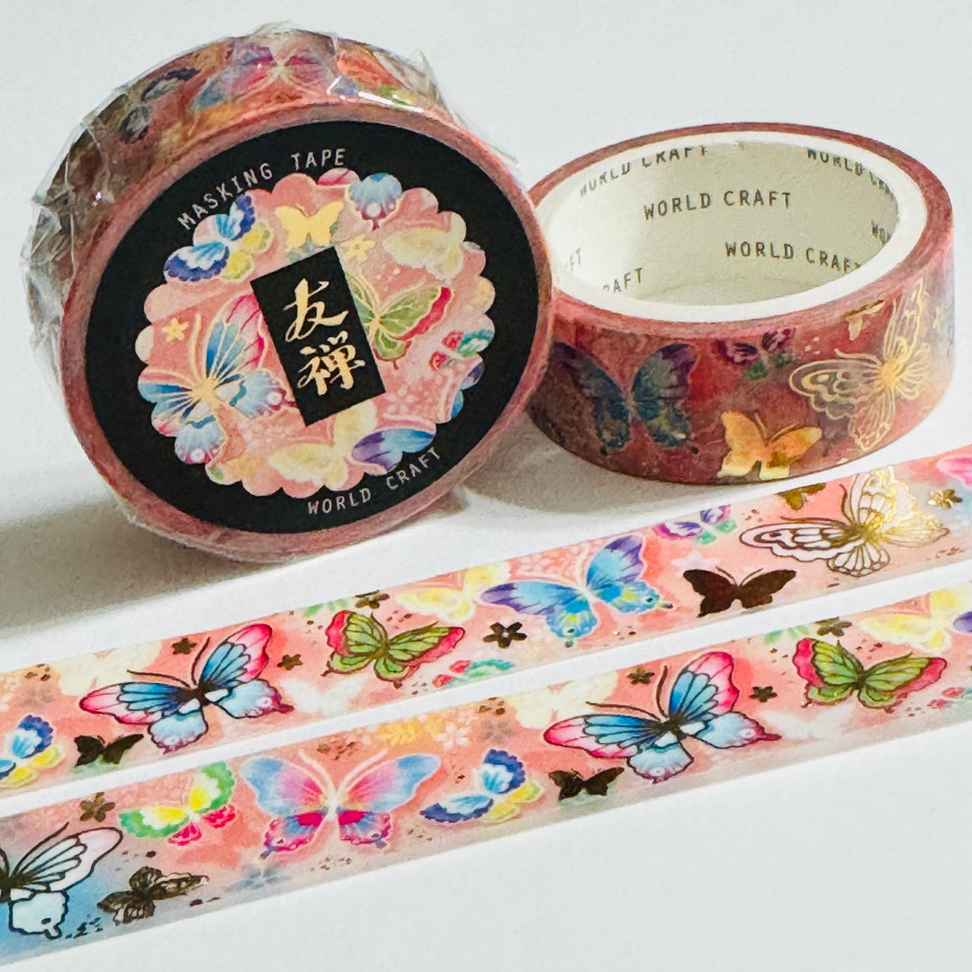 GILDED COLORFUL BUTTERLIES With Gold Foil World Craft Washi Tape ~ 1 Roll ~ 15mm x 5m (16 Feet)