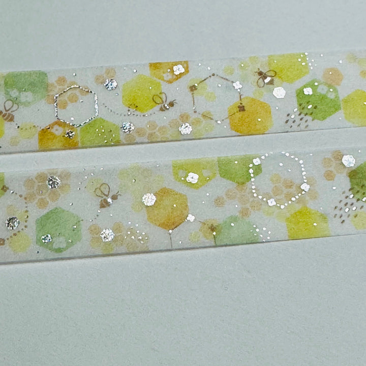 HONEYCOMB & SUN SPOTS Silver Foil Saien Masking Washi Tape ~ 1 Roll ~ 15mm x 7m (23 Feet)