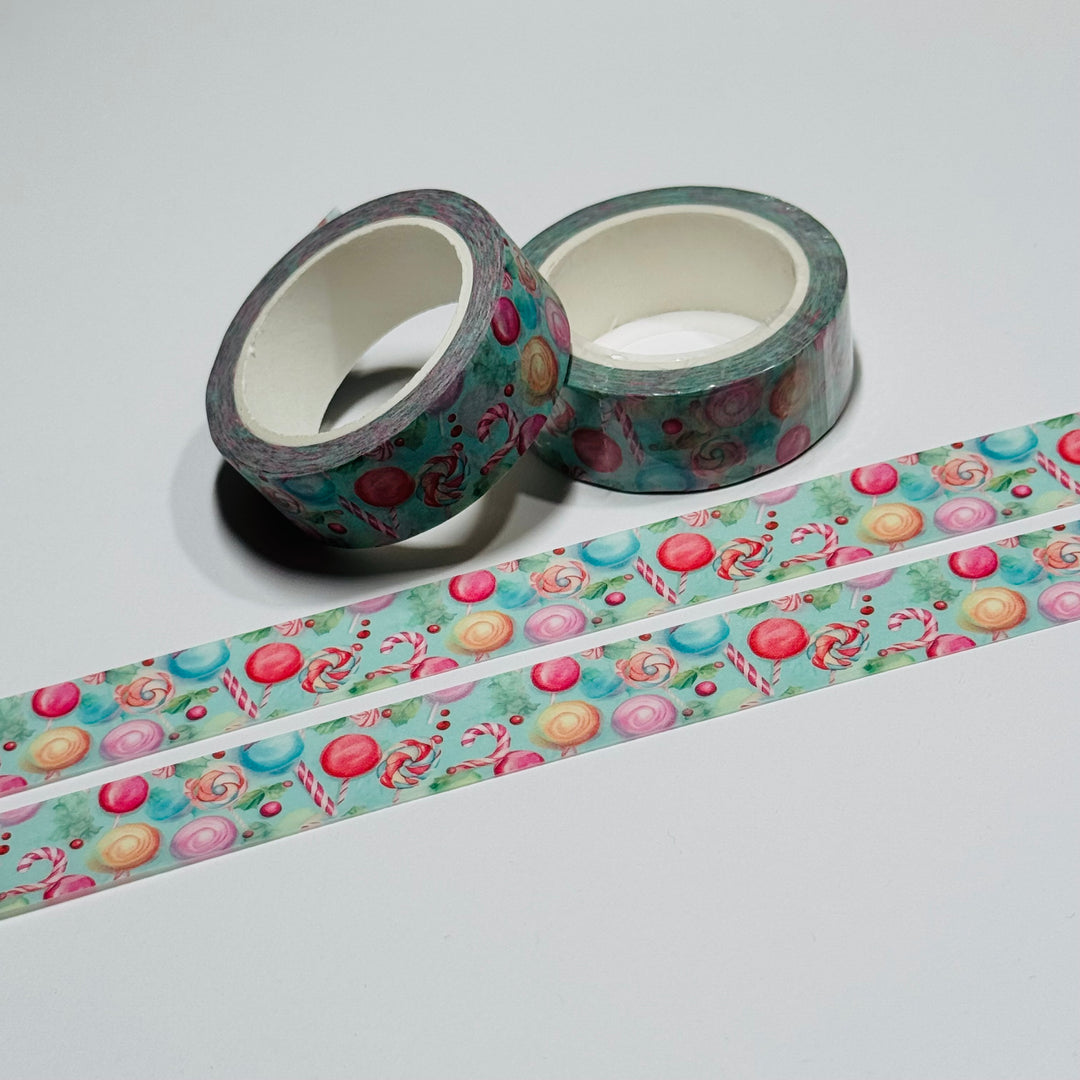 CHRISTMAS LOLLIPOPS & CANDY CANES Washi Tape ~ 1 Roll ~ 15mm x 10m (33 Feet)