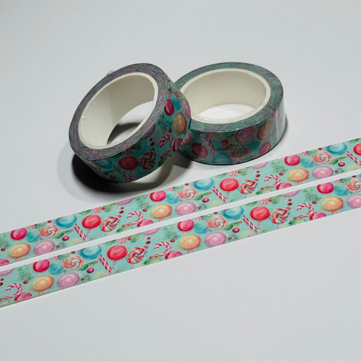 CHRISTMAS LOLLIPOPS & CANDY CANES Washi Tape ~ 1 Roll ~ 15mm x 10m (33 Feet)