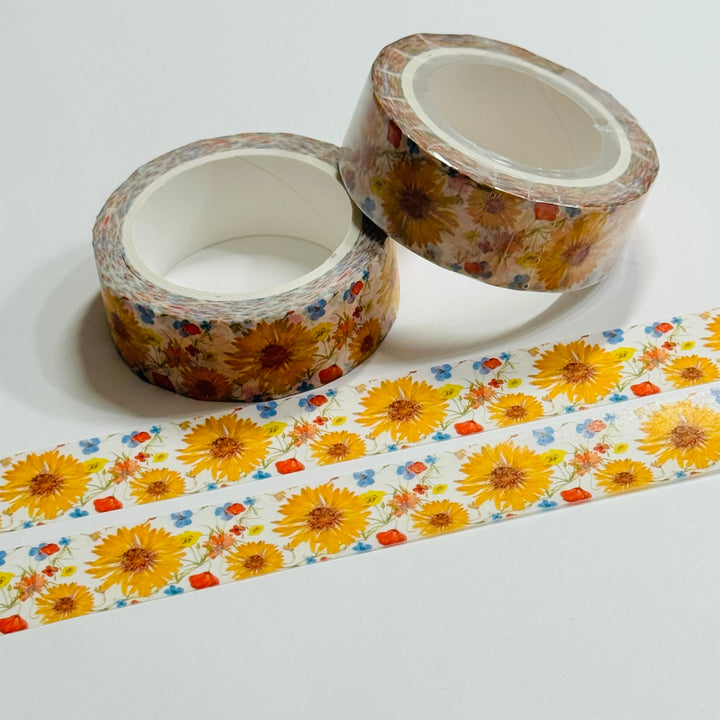 ARRAY OF GLORIOUS SUNFLOWERS Washi Tape ~ 1 Roll ~ 15mm x 10m (33 Feet)