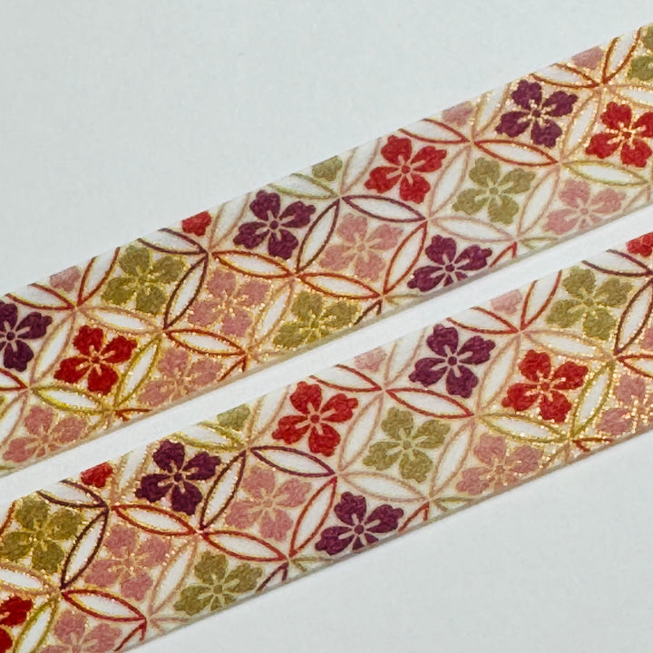 GORGEOUS FALL FLORAL KIMONO In Gold Foil Saien Masking Washi Tape ~ 1 Roll ~ 15mm x 7m (23 Feet)