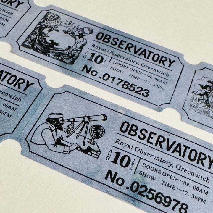 OBSERVATORY EXHIBITION ASTRONOMY Blue Kraft Tickets Washi Tape ~ 1 Roll ~ 25mm x 3m (10 Feet)