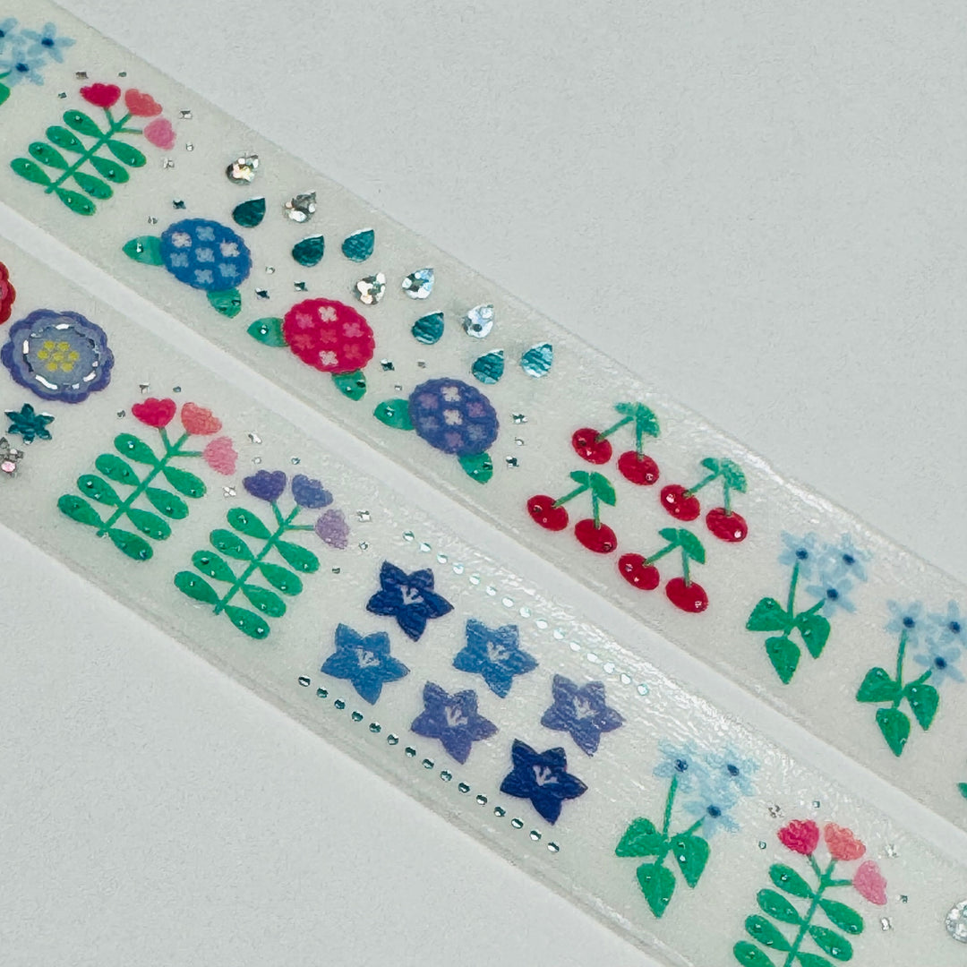 SUMMER BLOSSOMS Silver Accent Flowers World Craft Washi Tape ~ 1 Roll ~ 15mm x 5m (16 Feet)