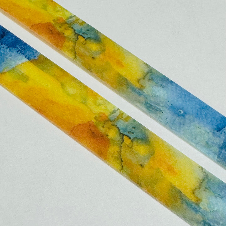 WATERCOLOR BLURRED FLOWERS Blue & Yellow Washi Tape - 1 Roll - 15mm x 10m (33 Feet)