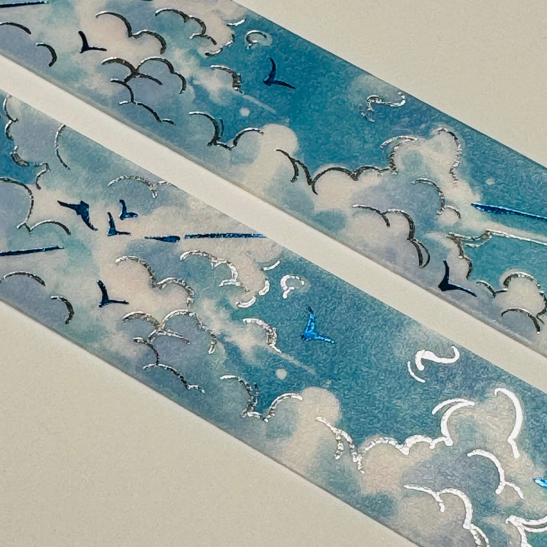 RAINBOWS And CLOUDS With Blue and Silver Foil by BGM Washi Tape ~ 1 Roll ~ 20mm x 5m (16 Feet)