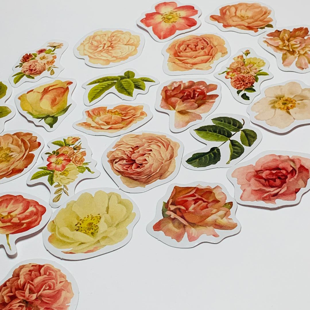 BEAUTIFUL SENTIMENTAL FLORAL Peelable Stickers  ~ 46 Pieces ~ Each Sticker is 38mm