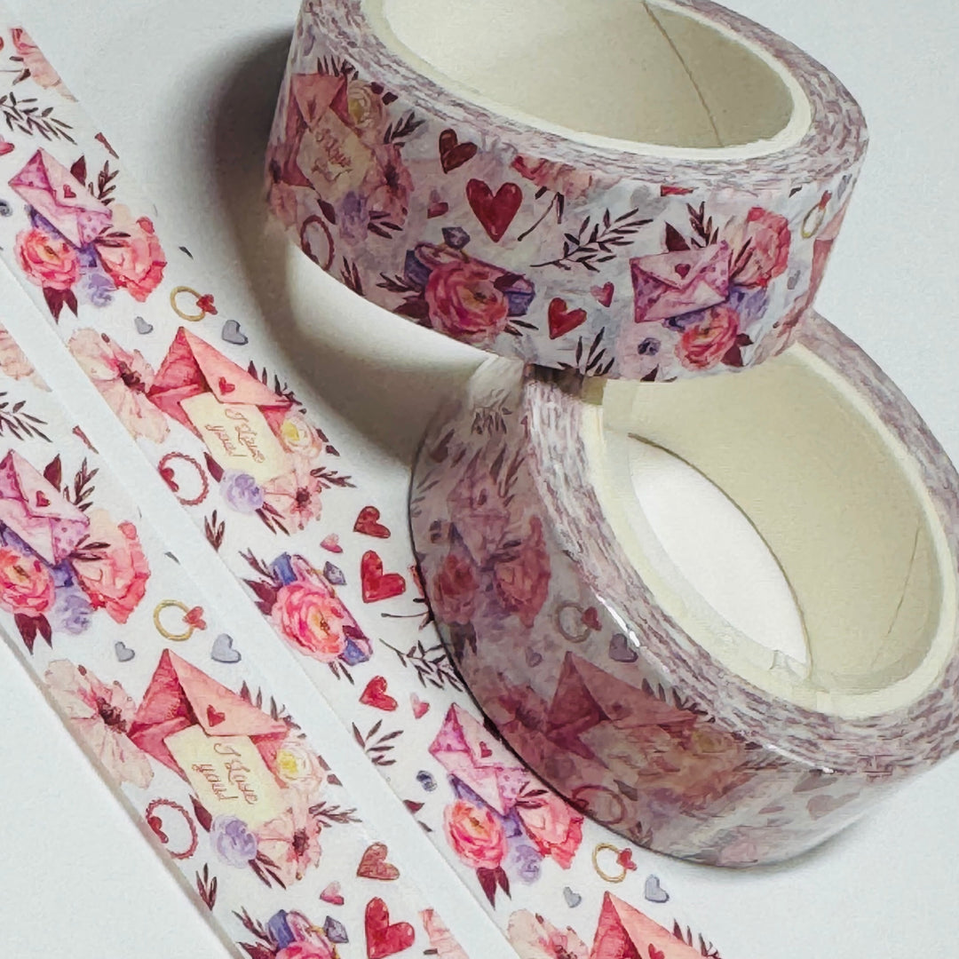 ROMANTIC I LOVE YOU LETTERS Valentine Washi Tape ~ 1 Roll ~ 15mm x 10m (33 Feet)