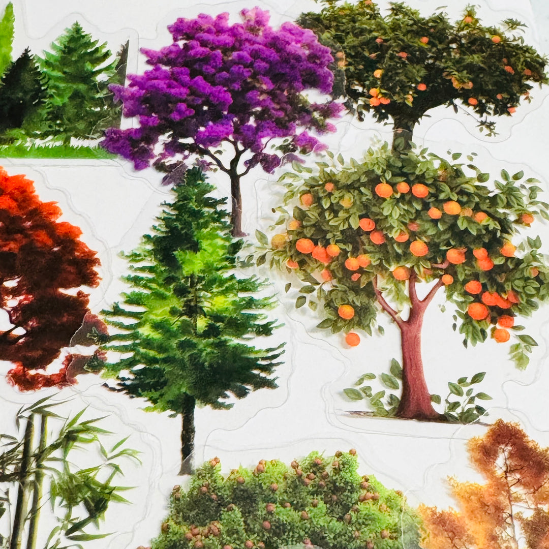 SEASONAL TREES In FULL BLOOM Peelable PET Stickers  ~ 50 Stickers ~ Approximately 2 Inches Each