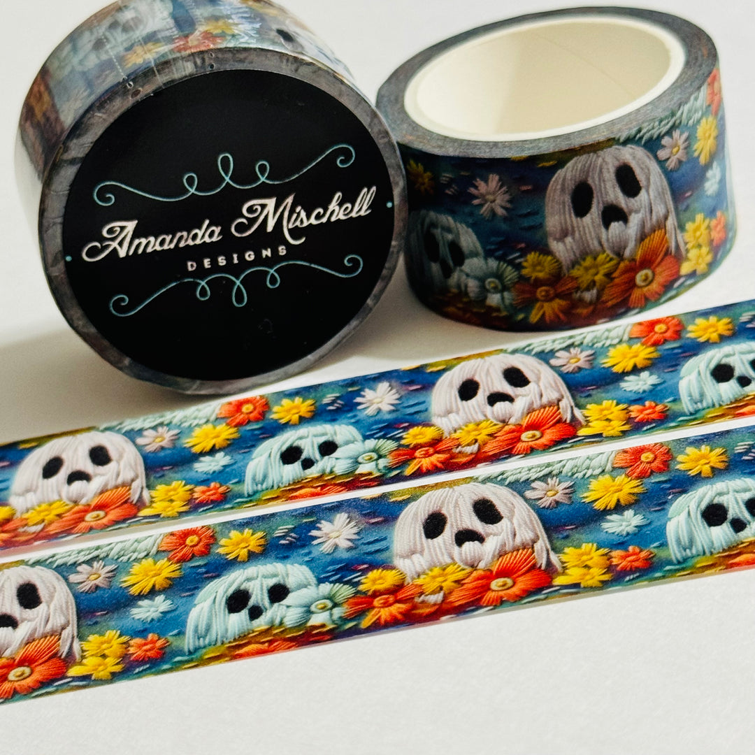 WINDBLOWN EMBROIDERED HALLOWEEN GHOSTS Amanda Mischell Washi Tape ~ 1 Roll ~ 24mm x 10m (33 Feet)