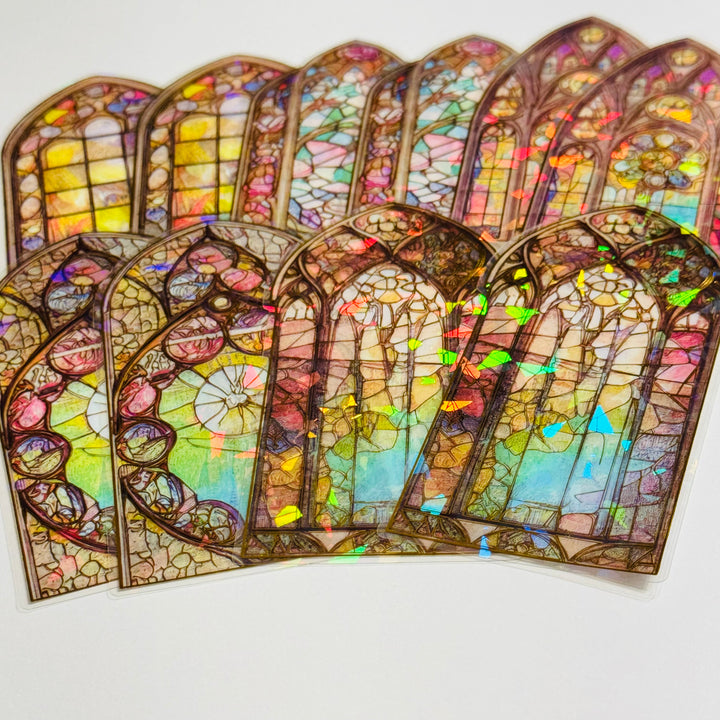 CATHEDRAL GILDED FLOWERS STAINED Glass Windows Gold Foil Peelable Stickers ~ 10 Large Stickers ~ 60-120mm
