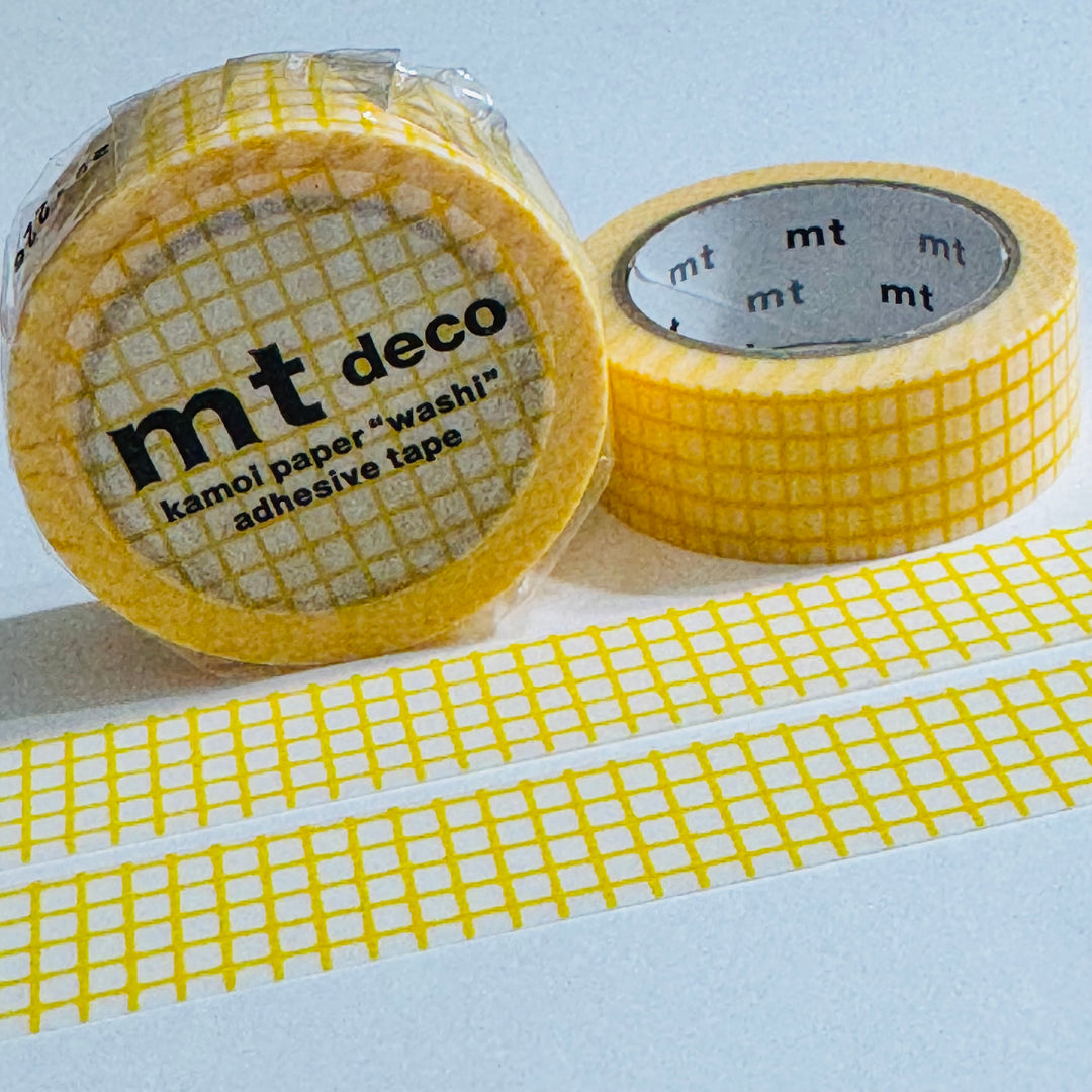 DANDELION YELLOW HOUGAN Grid Mt Washi Tape ~ 1 Roll ~ 15mm x 7m (23 Feet)
