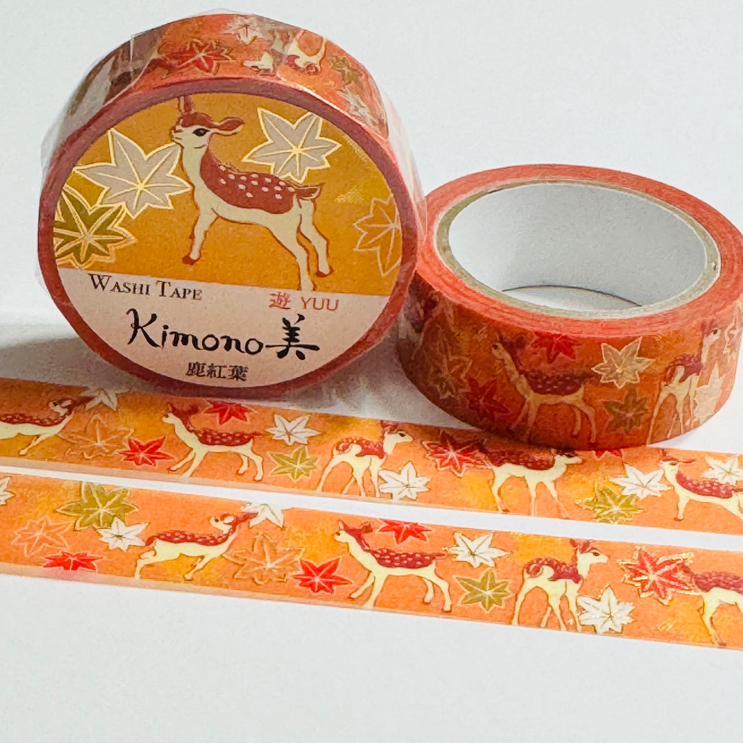LITTLE FAWNS KIMONO In Gold Foil Saien Masking Washi Tape ~ 1 Roll ~ 15mm x 7m (23 Feet)