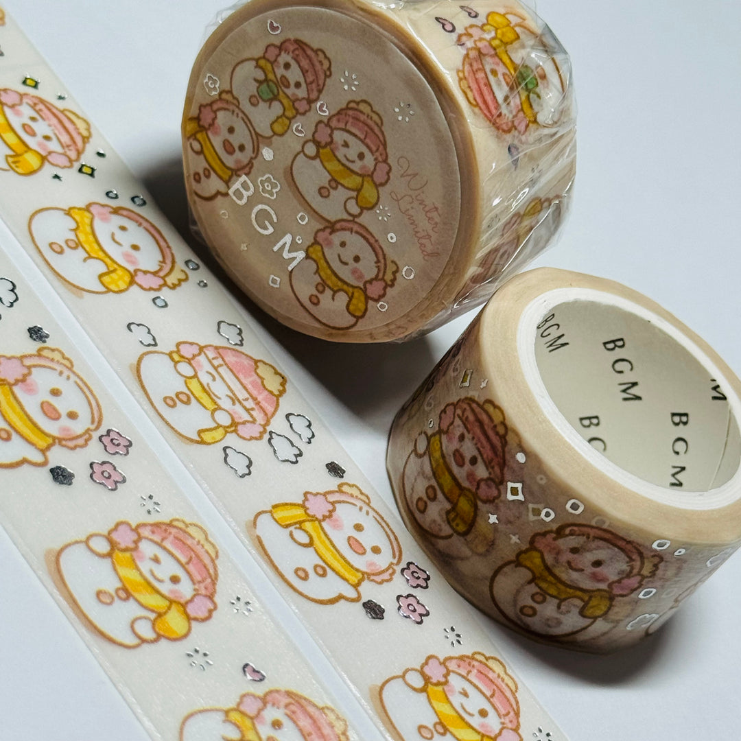 CHUBBY BUNDLED SNOWMEN In Silver Foil Designed By BGM Washi Tape ~ 1 Roll ~ 20mm x 5m (16 Feet)