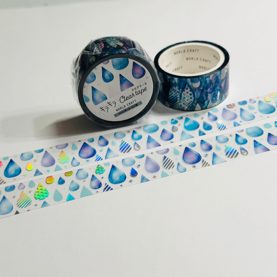 PRISM RAIN Drops Silver Foil World Craft PET Washi Tape ~ 1 Roll ~ 20mm x 5m (16 Feet)
